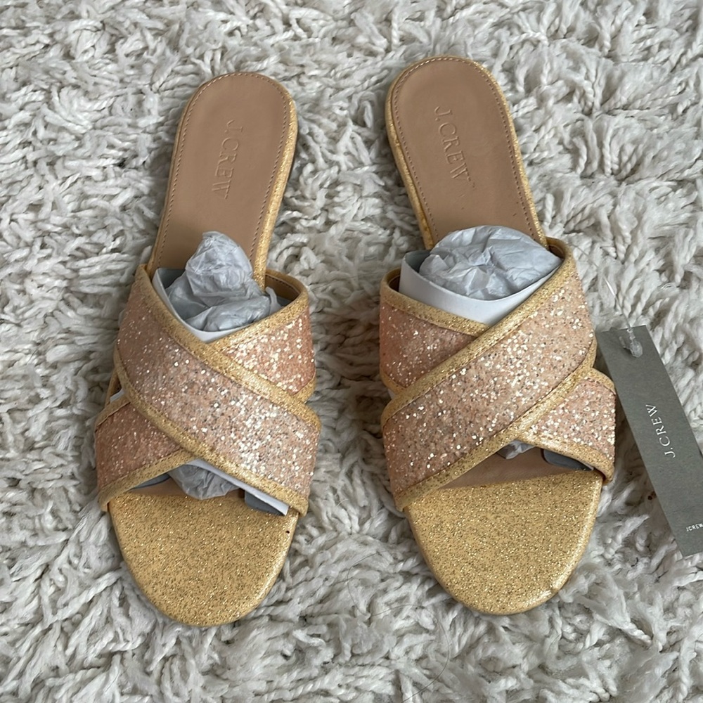J CREW Shoes 7.5 GLITTER CORA CrissCross Sandals Slides NWT